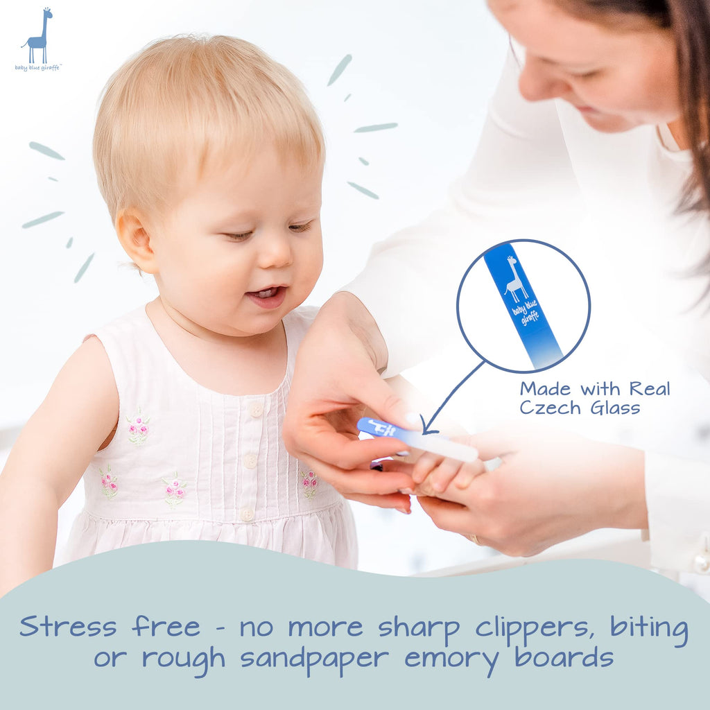 Baby Nail File by baby blue giraffe- Premium European Glass Nail File for Newborns and Babies, Gentle and Effective Alternative to Nail Clippers and Nail Scissors