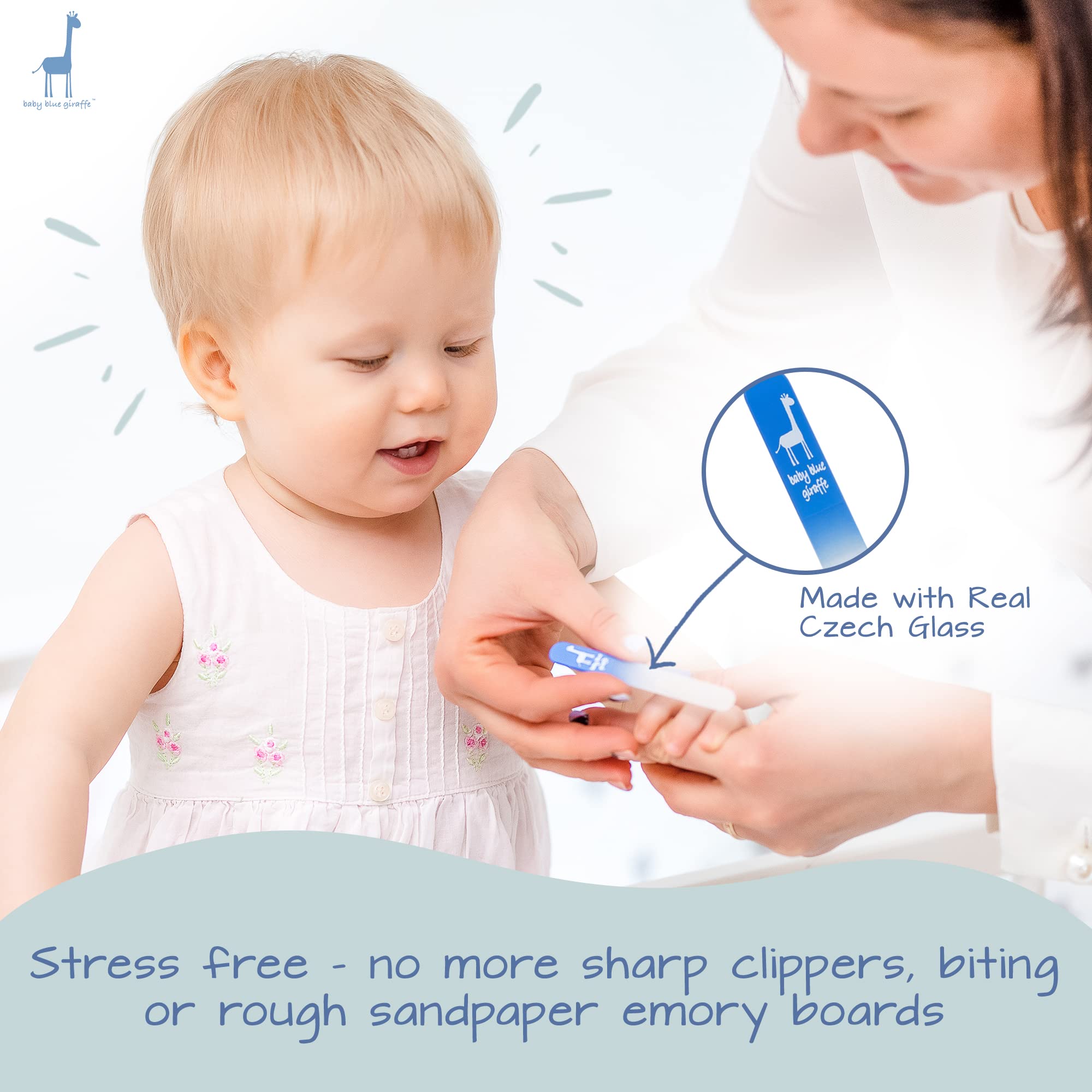 Baby Nail File by baby blue giraffe- Premium European Glass Nail File for Newborns and Babies, Gentle and Effective Alternative to Nail Clippers and Nail Scissors