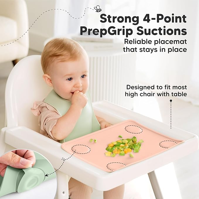 KeaBabies 2-Pack Silicone Placemats for Toddlers - 12x9 Non Slip Suction Baby Silicone Placemat for Kids Eating, Easy to Clean, Busy Travel Baby Mat for Dining Table, Food Grade/BPA-Free (Mellow)