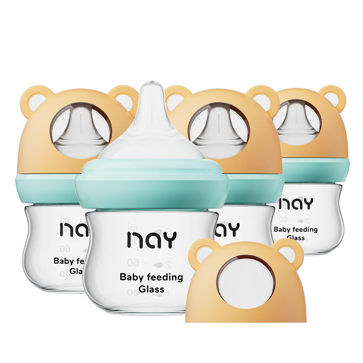 yanyoyo Natural Glass Baby Bottle for Breastfeeding Babies, 3oz Newborn Anti-Colic Baby Bottle with Slow Flow Nipples (SS), Clear, Wide Neck, 2 Pack, 0 Months+