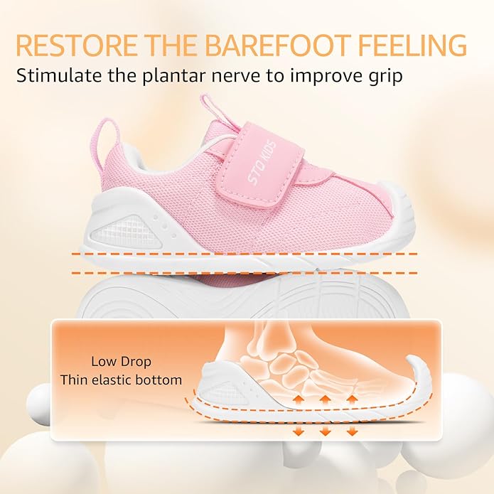 Baby Shoes Wide Toe Box Infant Boy Girl First Walker Shoe Toddler Crib Barefoot Sneakers Non-Slip Sole Soft Breathable Mesh Lightweight Walking Indoor Newborn Chubby Babies 6 9 12 18 24 Months
