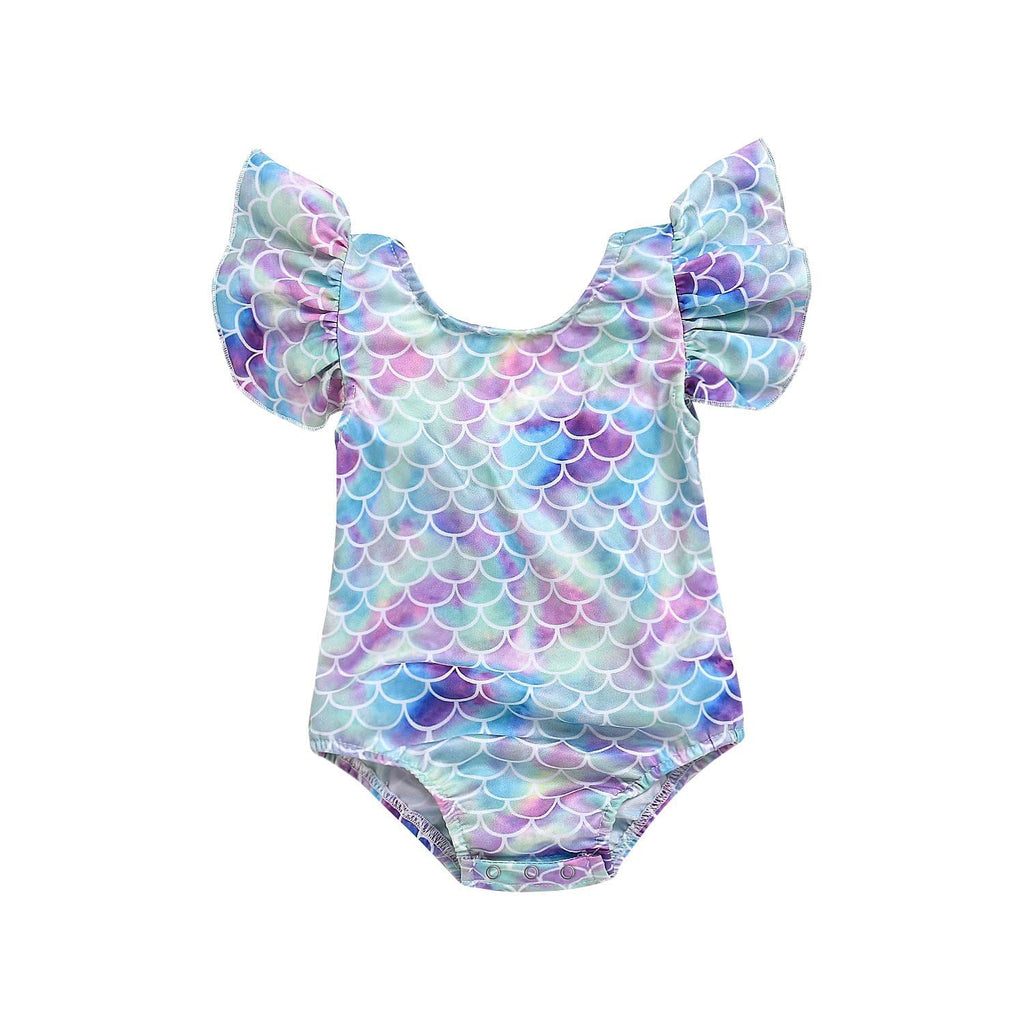 Toddler Girl Baby Ruffles Mermaid Fish Scale Swimsuit One Piece Swimwear Bathing Sunsuit (One Piece, 3-4years)