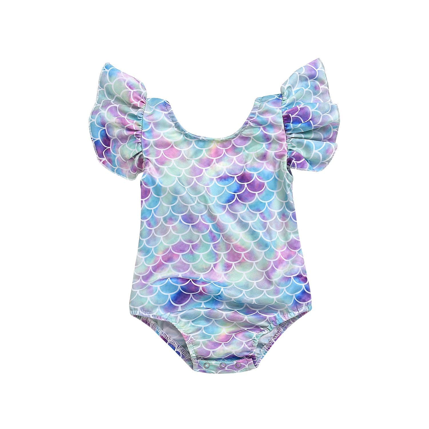 Toddler Girl Baby Ruffles Mermaid Fish Scale Swimsuit One Piece Swimwear Bathing Sunsuit (One Piece, 3-4years)