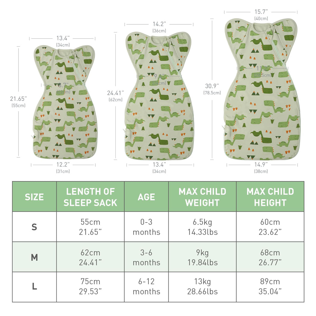 Premium Soft Cotton Swaddle Blanket Sleep Sacks Arms Up Design 2 Packs 3-6 Months, Hands Up 3-Way Transitions to Arms-Free Wearable Sleeping Sack Bag for Baby Boys Girls Snug Fit Calms Startle Reflex