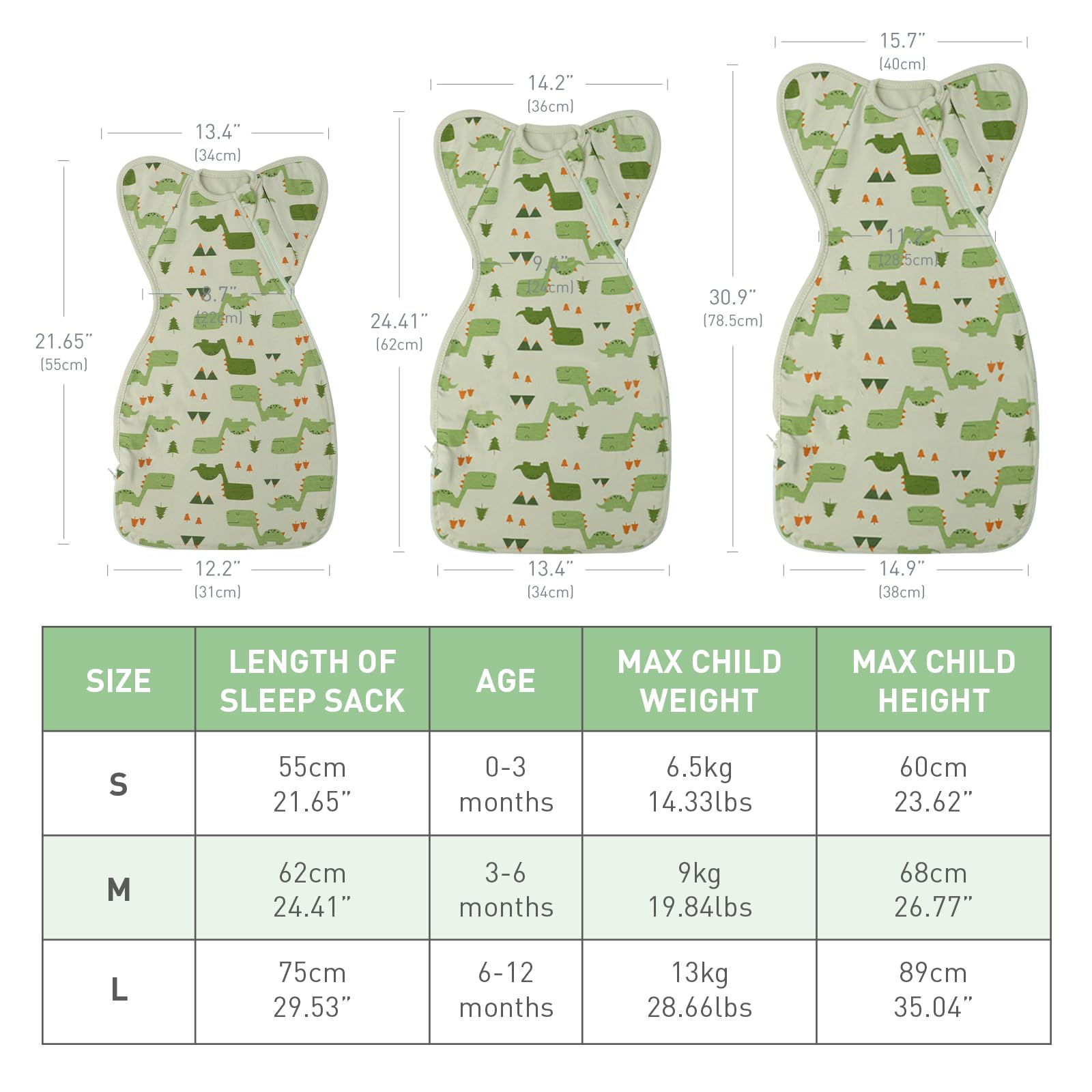 Premium Soft Cotton Swaddle Blanket Sleep Sacks Arms Up 2 Packs 6-12 Months, Hands Up 3-Way Transitions to Arms-Free Wearable Sleeping Sack Bag for Babies Boys Girls Snug Fit Calms Startle Reflex