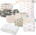 Baby Cloth Diapers Set - 4 Pack with 4 Inserts & 1 Wet/Dry Separation Bag, Reusable Infant Toddler Nappy, Adjustable Pocket Diapers for Baby Boys and Girls (6-33 pounds, 0-3 Years)