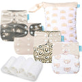 Smarbore Baby Cloth Diapers Set - 4 Pack with 4 Inserts & 1 Wet/Dry Separation Bag, Reusable Infant Toddler Nappy, Adjustable Pocket Diapers for Baby Boys and Girls (6-33 pounds, 0-3 Years)