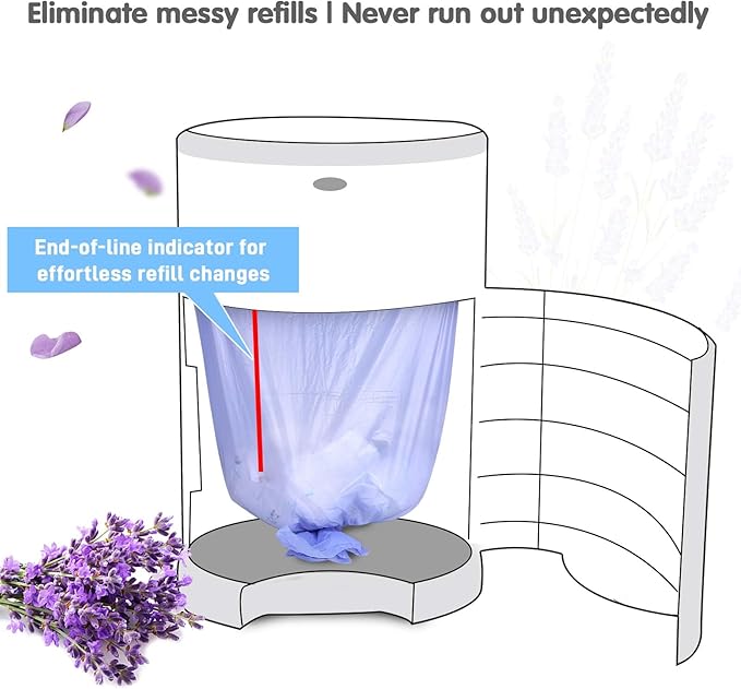Diaper Pail Refill Bags Compatible With Dekor Mini Diaper Pail, Extra 30% Length, Lavender Scent, 10 Pack