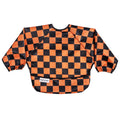 Tiny Twinkle Long Sleeve Bib for Babies & Toddlers | Waterproof Smock Bib for Eating | Machine Washable & Mess-Proof Feeding Essentials | Newborn Shower Gift (Orange,Black Checkers, 6–24M)