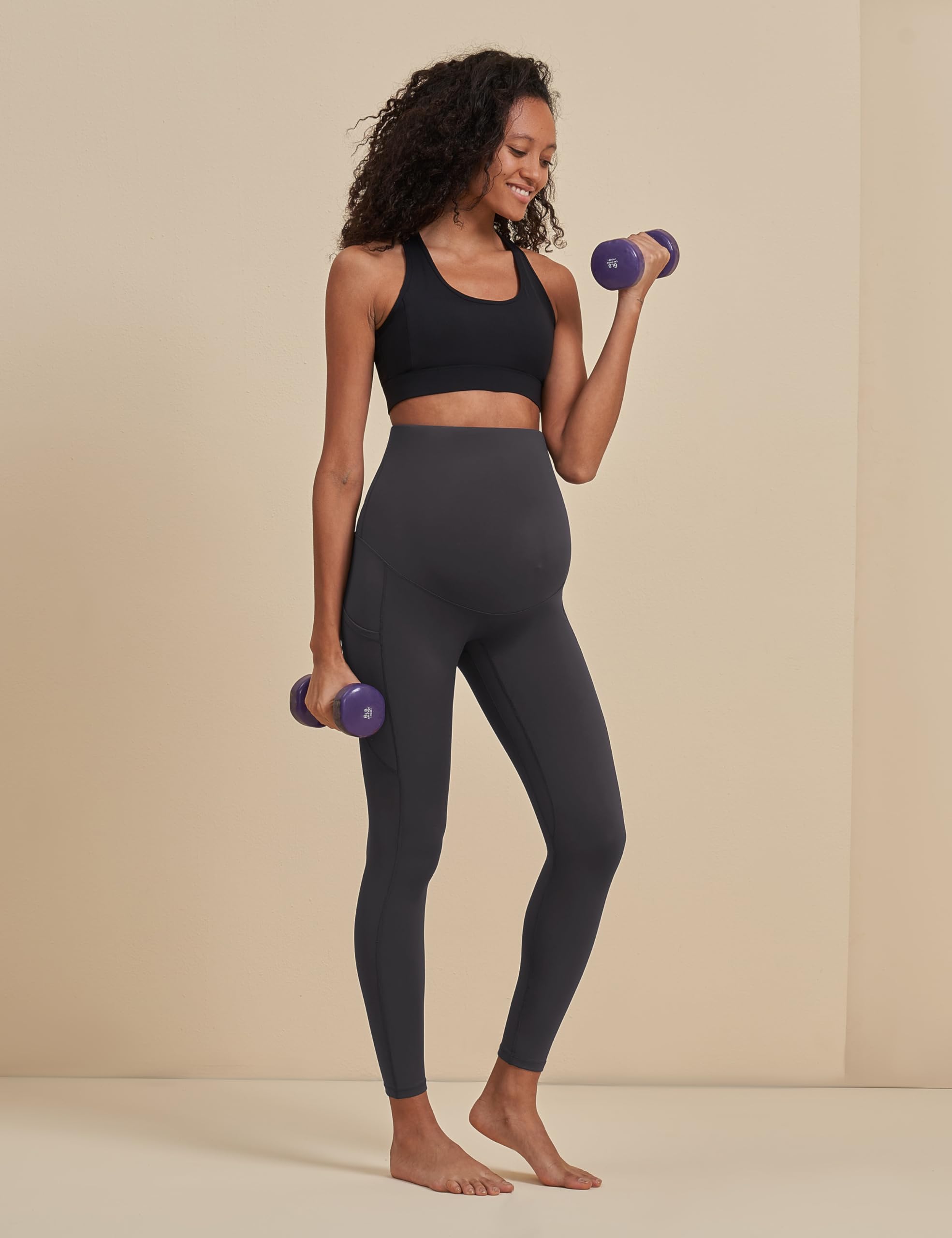 POSHDIVAH 3 Pack Women's Maternity Leggings, Black Black Grey Small