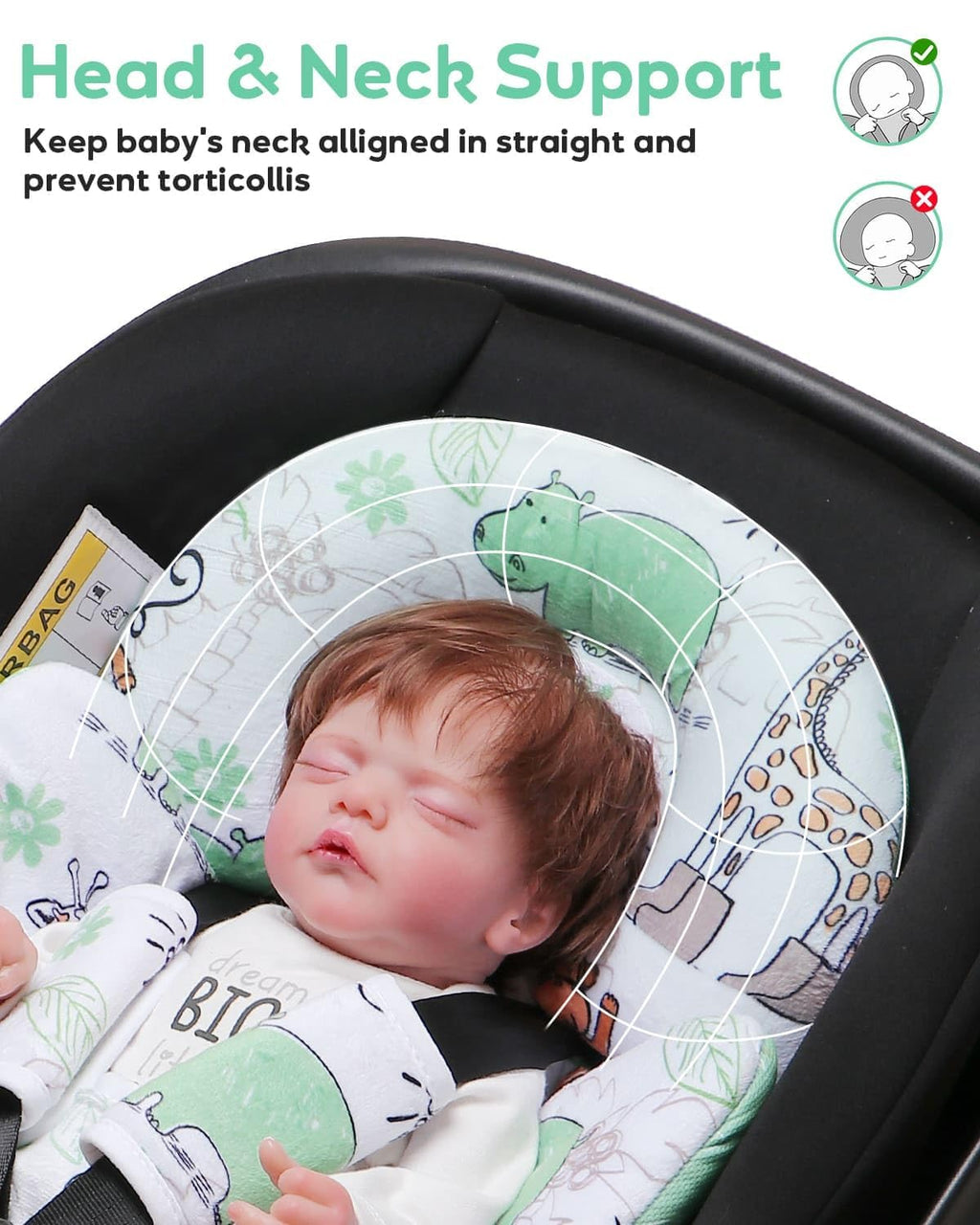 BOMOLOUR Infant Car Seat Insert for Baby Head Body Support, Blue Giraffe