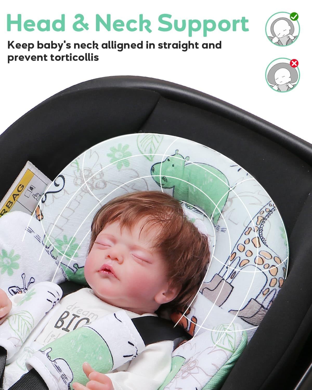 BOMOLOUR Infant Car Seat Insert for Baby Head Body Support, Blue Giraffe