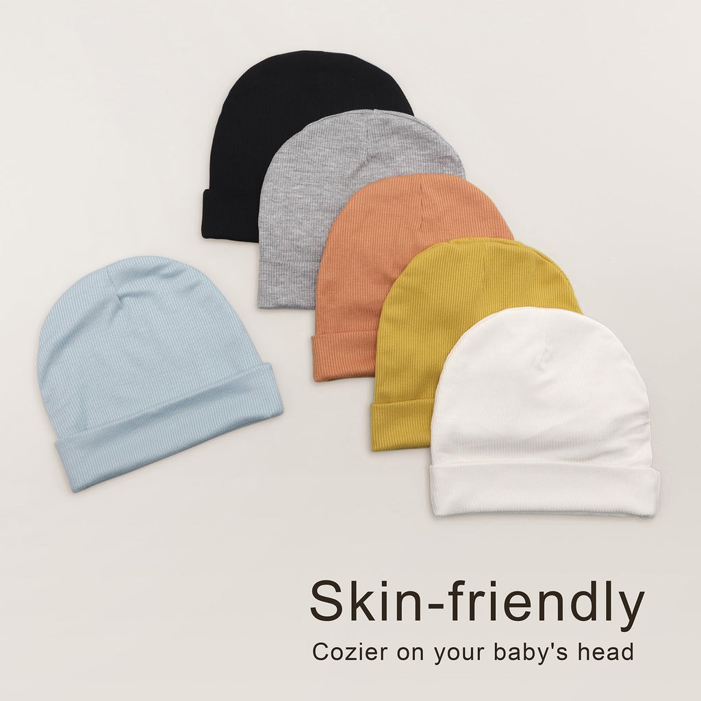 DRESHOW BQUBO 6 Pack Baby Newborn Hats Set for Unisex Infant Newborn Toddler Soft Beanie Hat for Boys Girls 0-3 Months