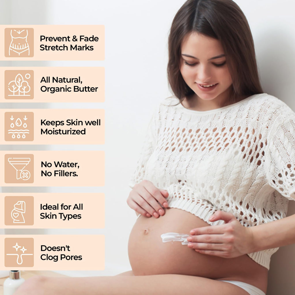 Fearless Mama Pregnancy Body Butter, Belly Butter for Stretch Marks, Deep Hydration for Dry, Tight, Itchy Skin During Pregnancy & Postpartum, with Shea Butter & Cocoa Butter, Unscented 5 oz
