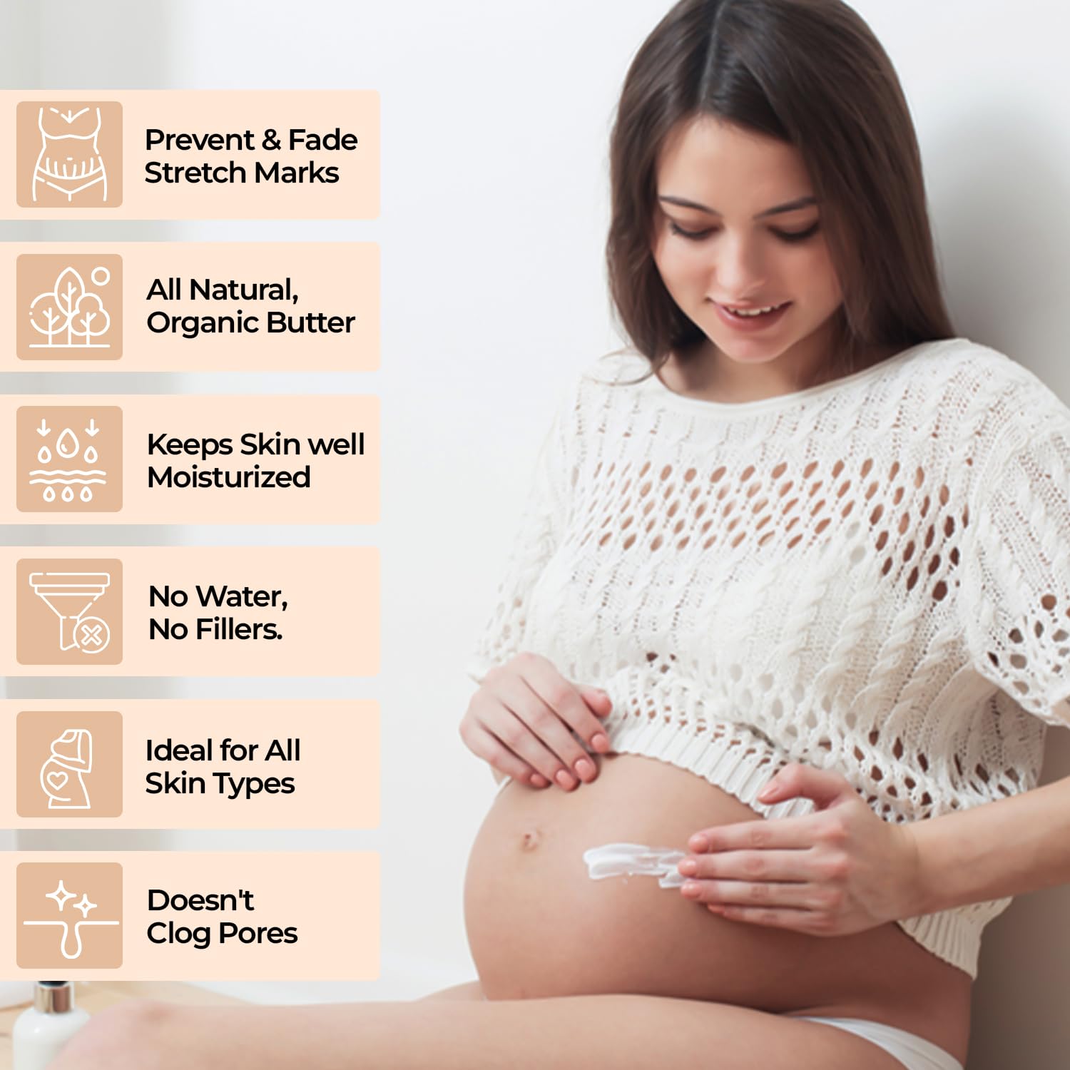 Fearless Mama Pregnancy Body Butter, Belly Butter for Stretch Marks, Deep Hydration for Dry, Tight, Itchy Skin During Pregnancy & Postpartum, with Shea Butter & Cocoa Butter, Unscented 5 oz