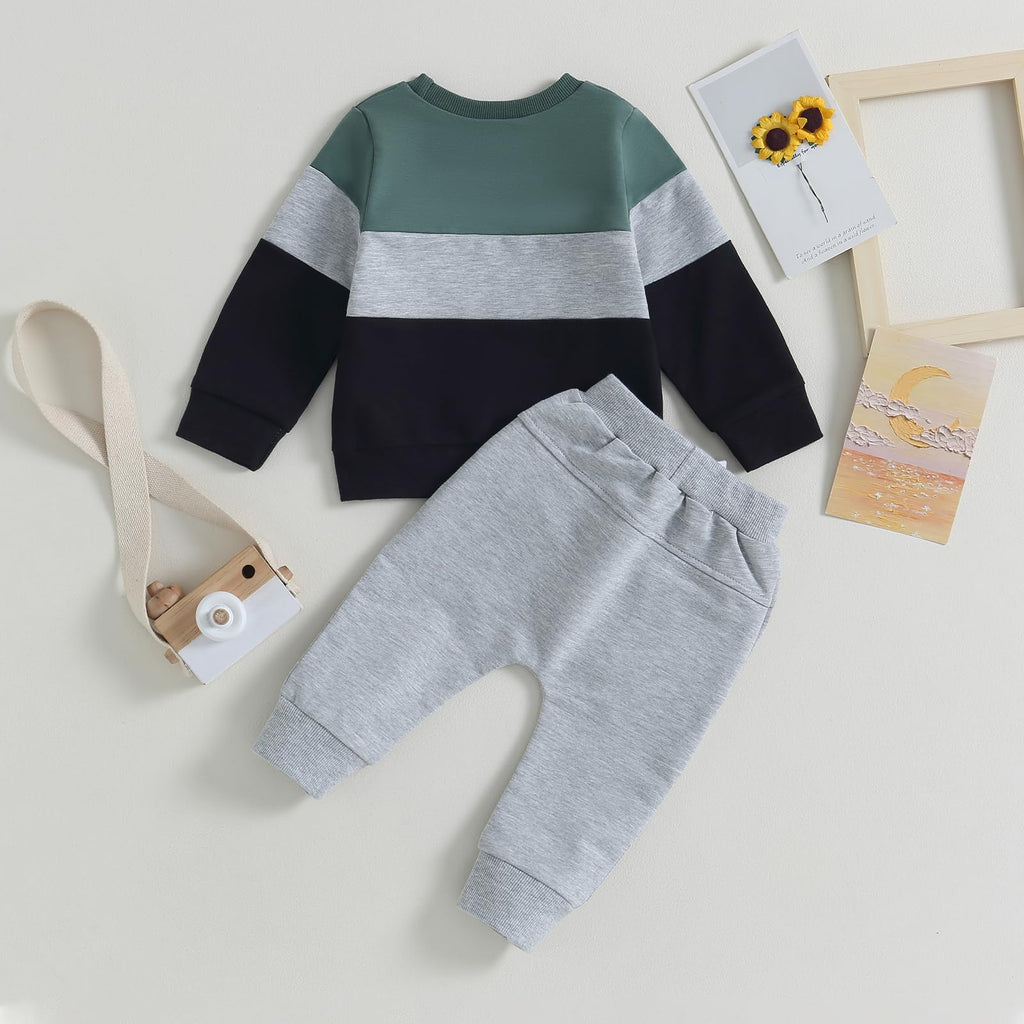 Kupretty Toddler Baby Boy Color Block Sweatshirt Pants Set