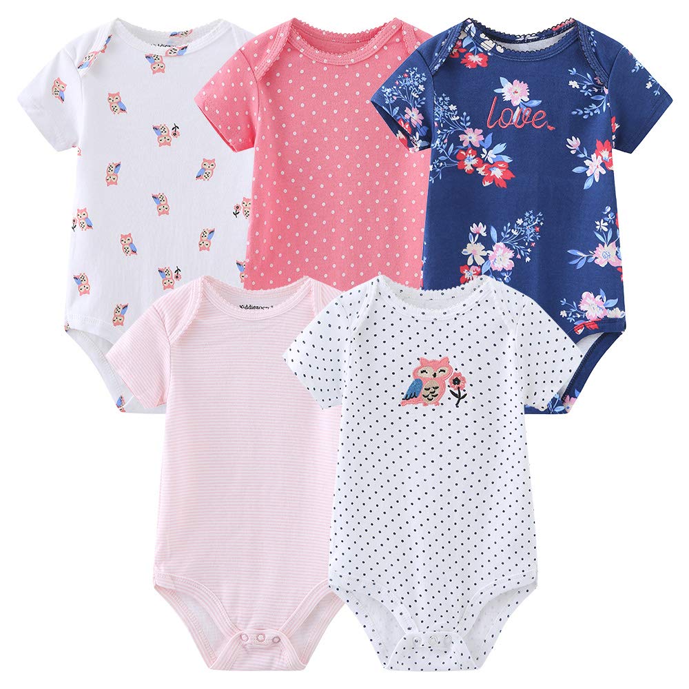 Kiddiezoom Newborn Baby Unisex Cotton One-Piece Bodysuits Baby Gift 5-Pack Clothes
