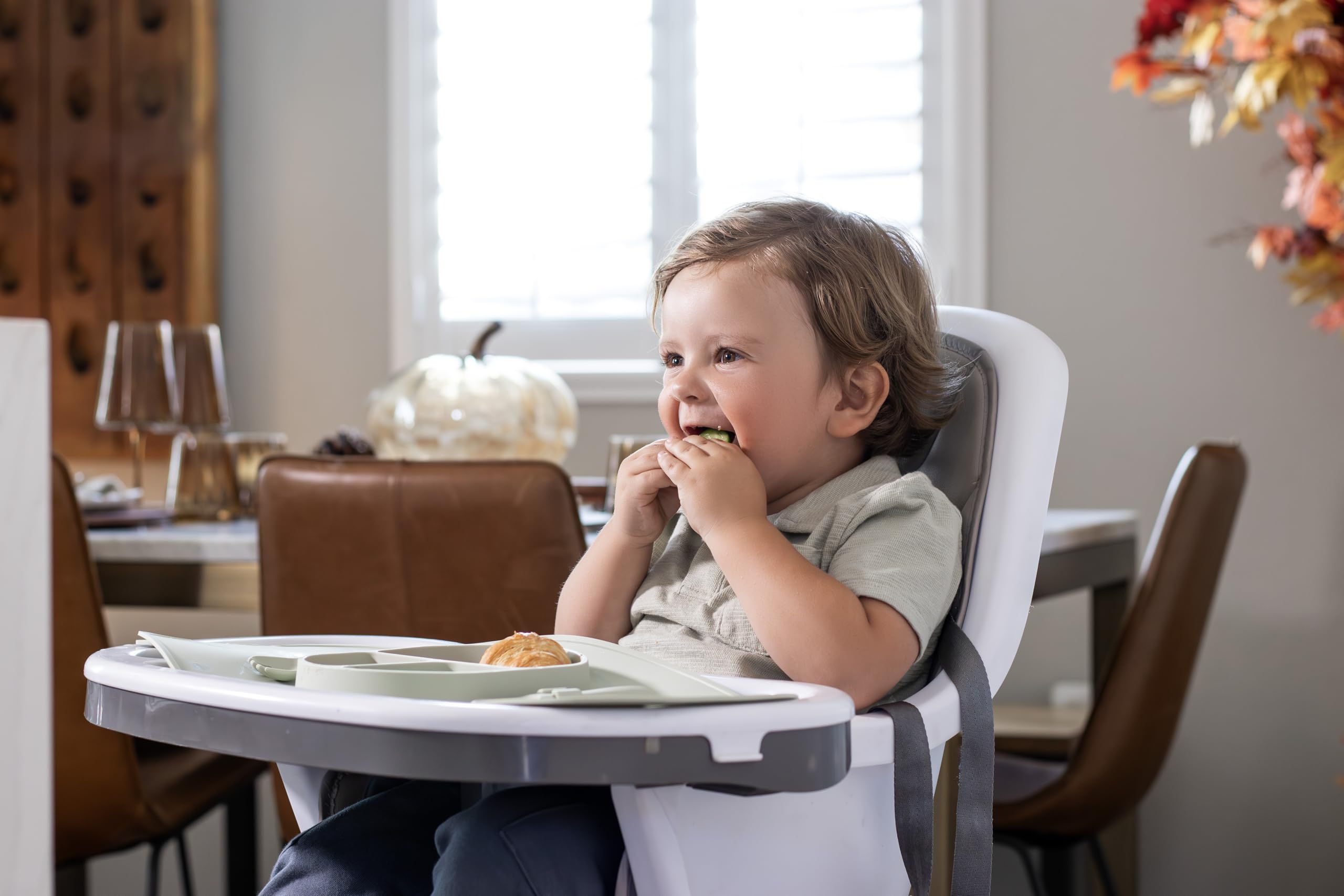 Modern Mini - Silicone Suction Plate for Baby and Toddler, Divided Plate with Fork & Spoon - Unbreakable, Non-Toxic, Food Grade Silicone, Strong Suction Grip, Spill Proof, & Foldable for Travel!