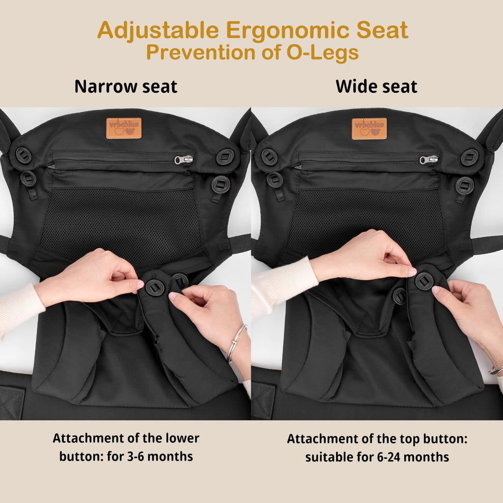 vrbabies Baby Carrier Newborn to Toddler, Ergonomic Safe Soft Breathable Infant Carrier with Adjustable Head Neck Support - Outdoor Kangaroo Front & Back Carry Baby Carriers for Baby 8-40lbs (Black)