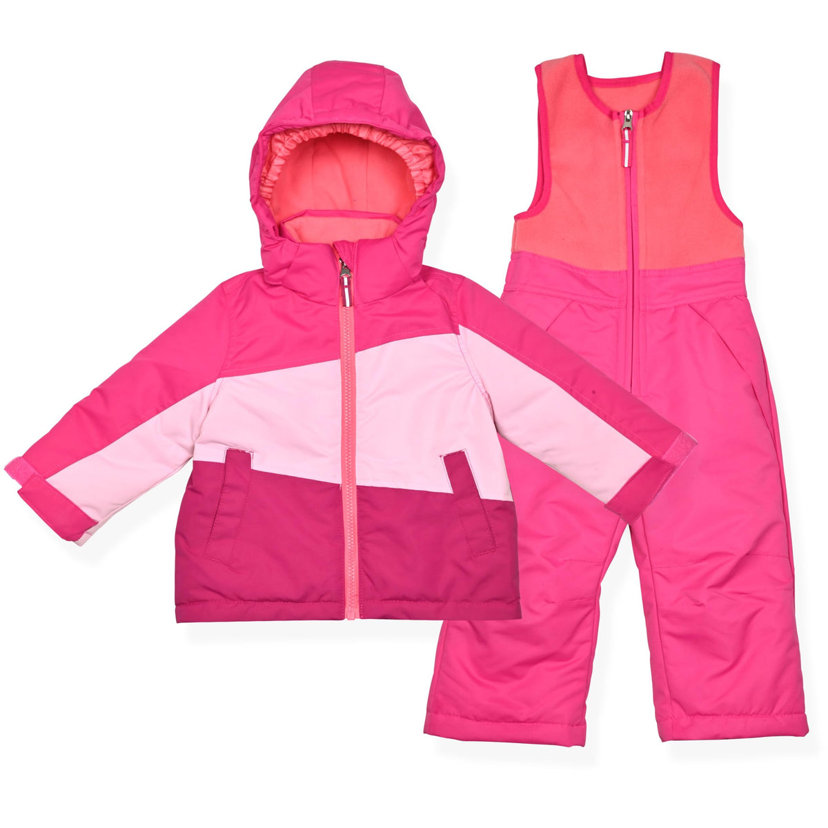 Arctic Quest Girls' Bib Snow Pants and Ski Jacket Water-Resistant Snowsuit For Kids Winter Hooded Jacket, Puffer Blush, 3T