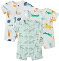 3-Pack 100% Cotton Baby Boy Rompers,0-24Months Short Sleeve Toddler Romper,Breathable Spring/Summer Clothes