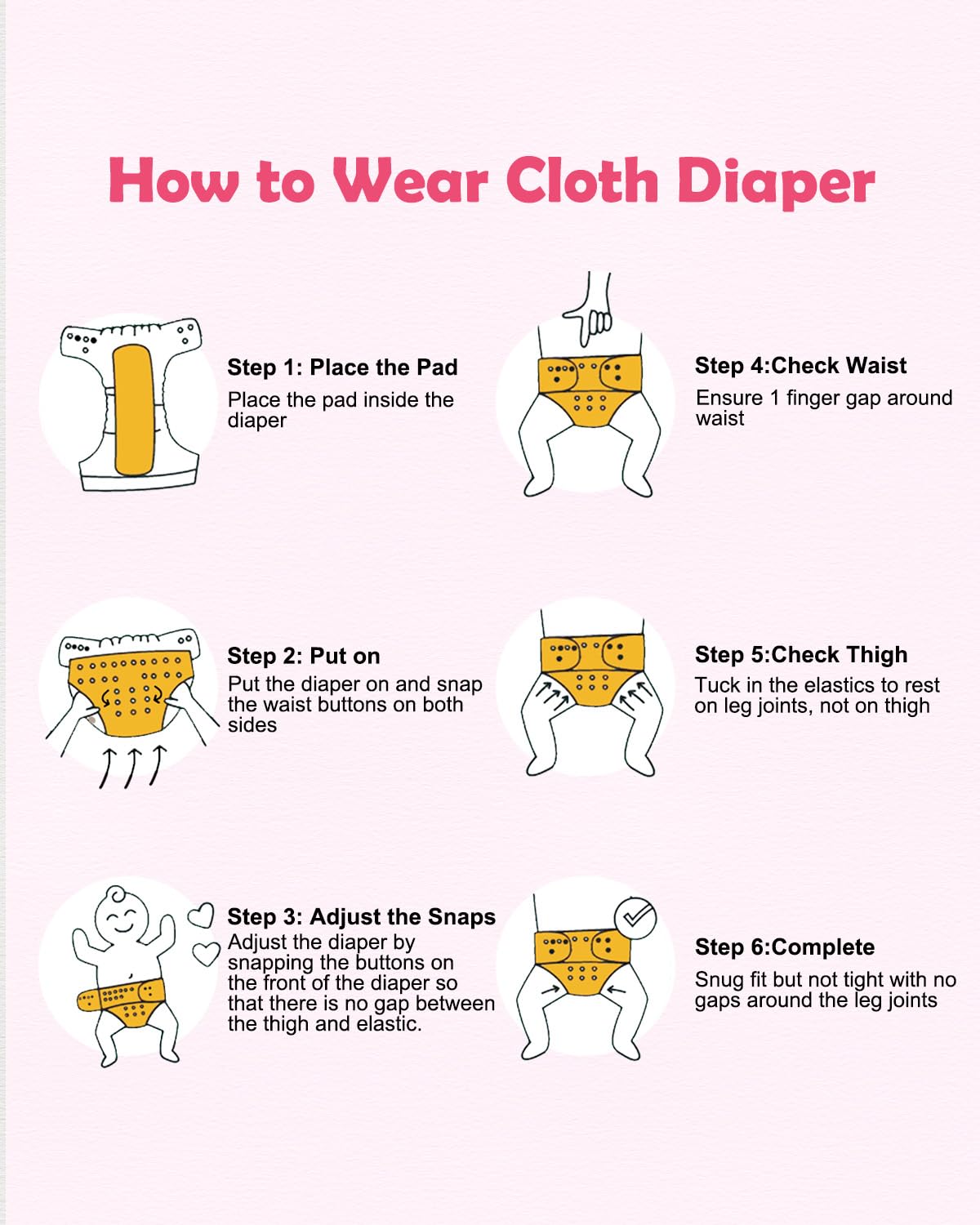 Babygoal Baby Cloth Diaper 6 Pack with 6pcs Inserts and Wet Bag for Fitted Diapers and Prefolds, Adjustable and Reusable Covers for Toddler Boys and Girls
