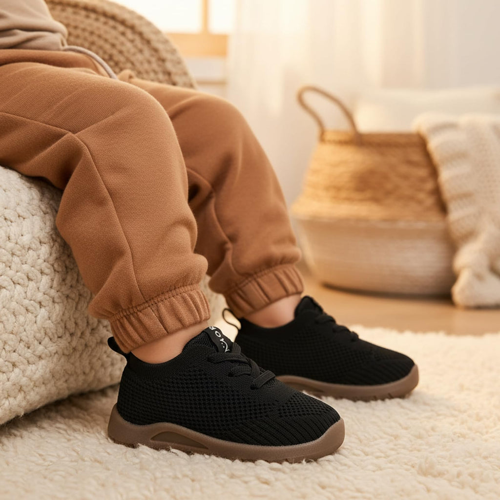 MORENDL Toddler Shoes Baby Walking Sock Shoes Infant Sneakers Boy Girl Barefoot Tennis Shoe Non-Slip Brethable Black Brown 9-12 Months