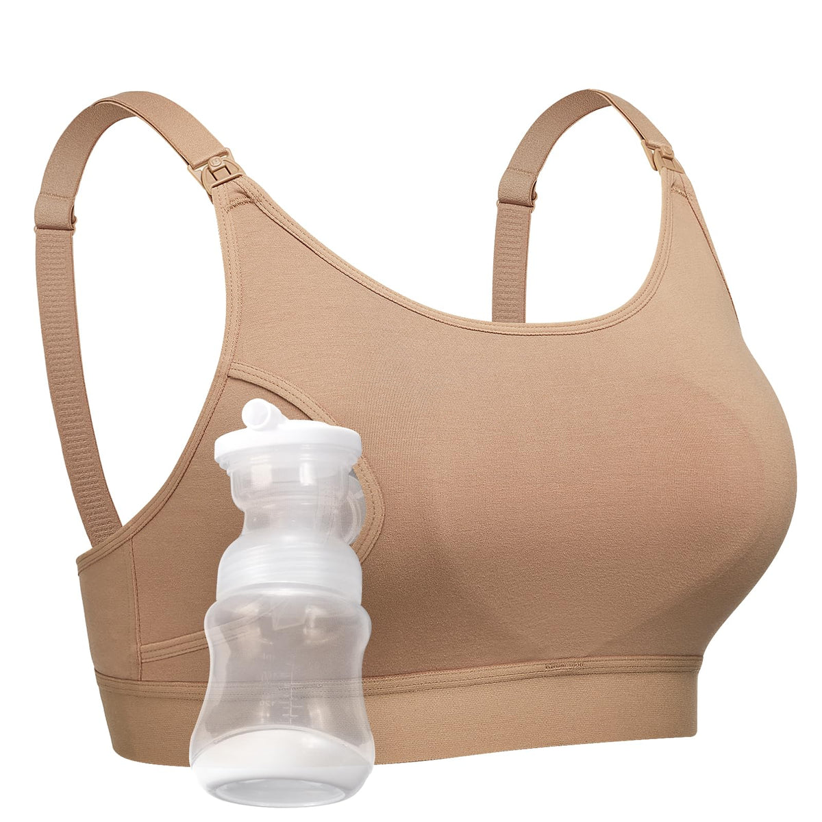 Momcozy Hands Free Pumping & Nursing Bra, Adjustable Cotton Breast Pump Bra, X-Large/Mocha