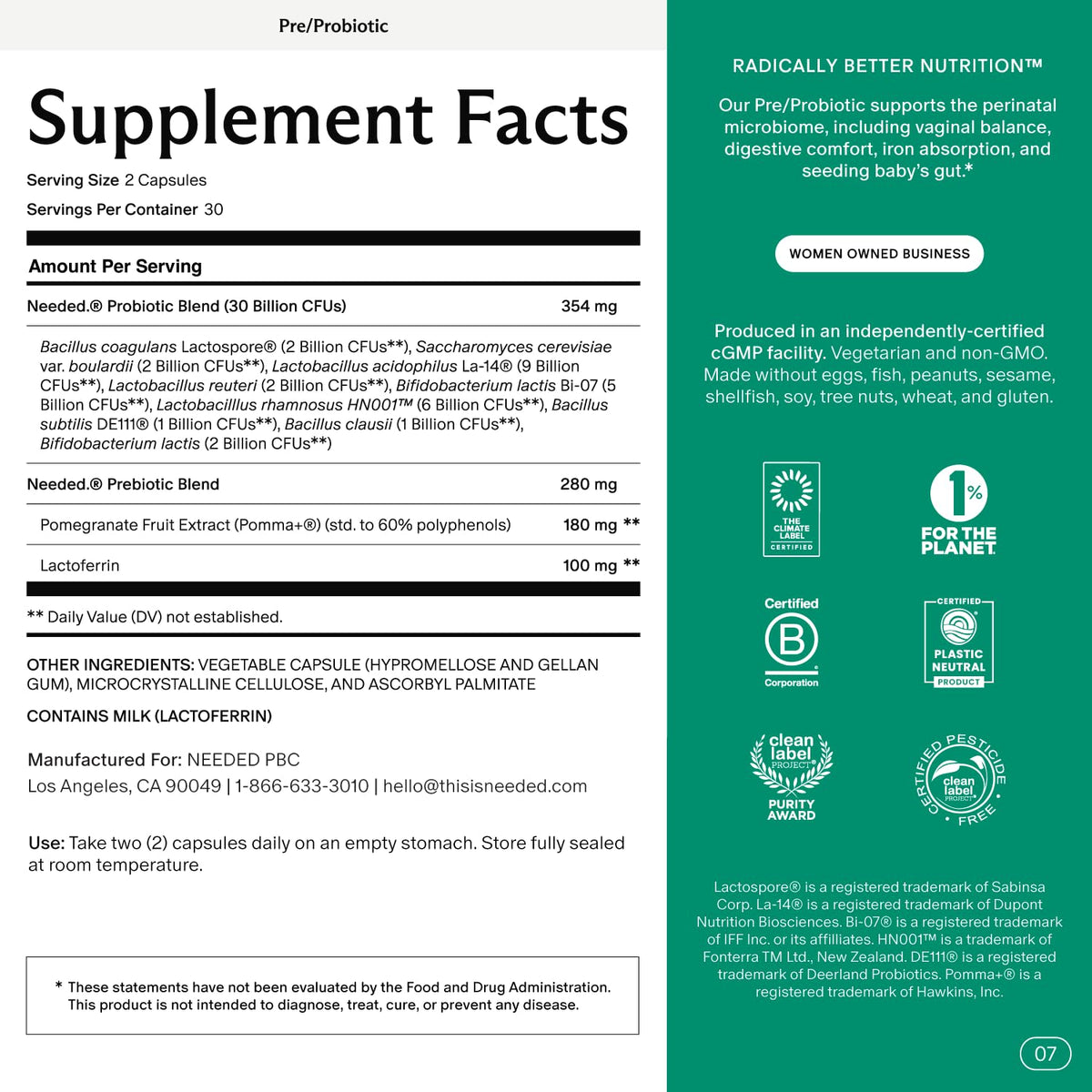 Needed. Prenatal Prebiotic & Probiotic, Expertly-Formulated, 60 Capsules