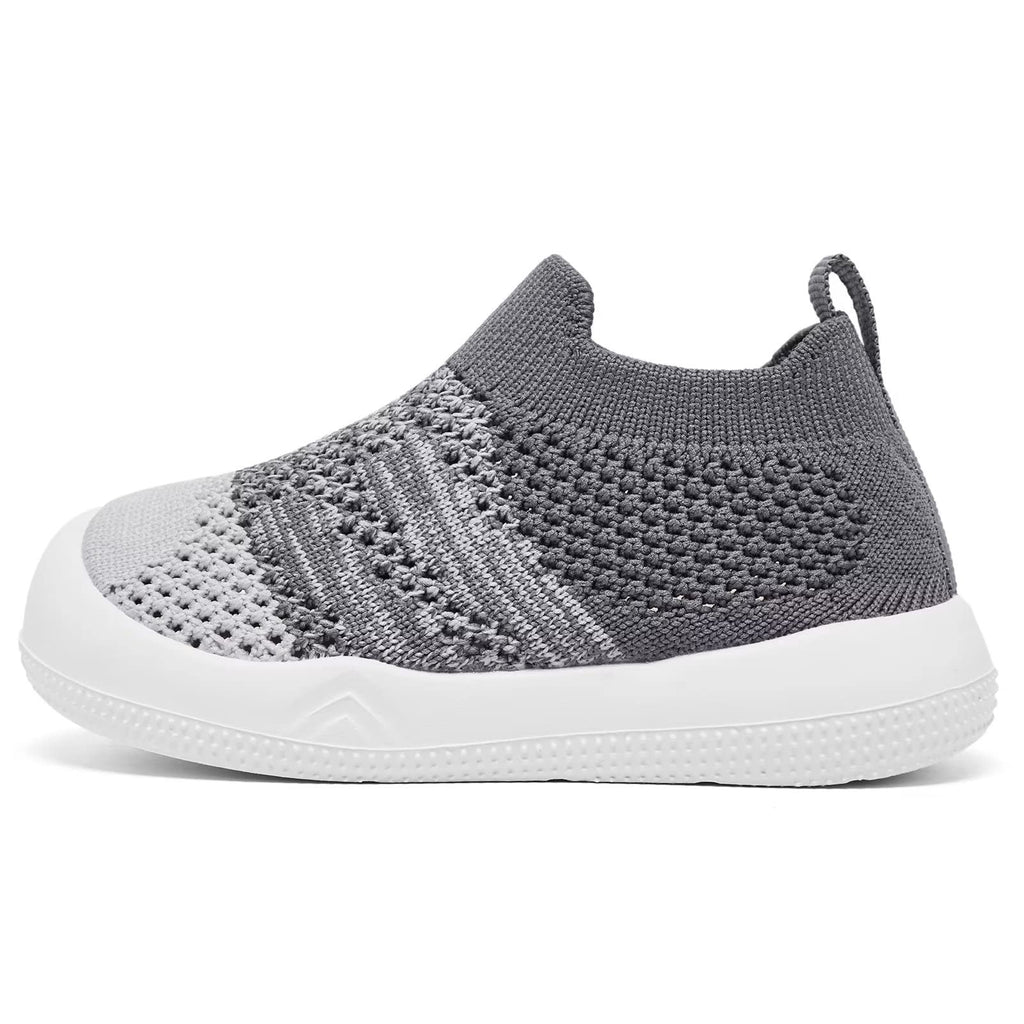 Baby Shoes Girls Boys Baby Sock Shoes with Non Slip Soft Rubber Sole Infant First Walking Sneaker Toddler Slipper Lightweight 9-12 Months Gradient Grey