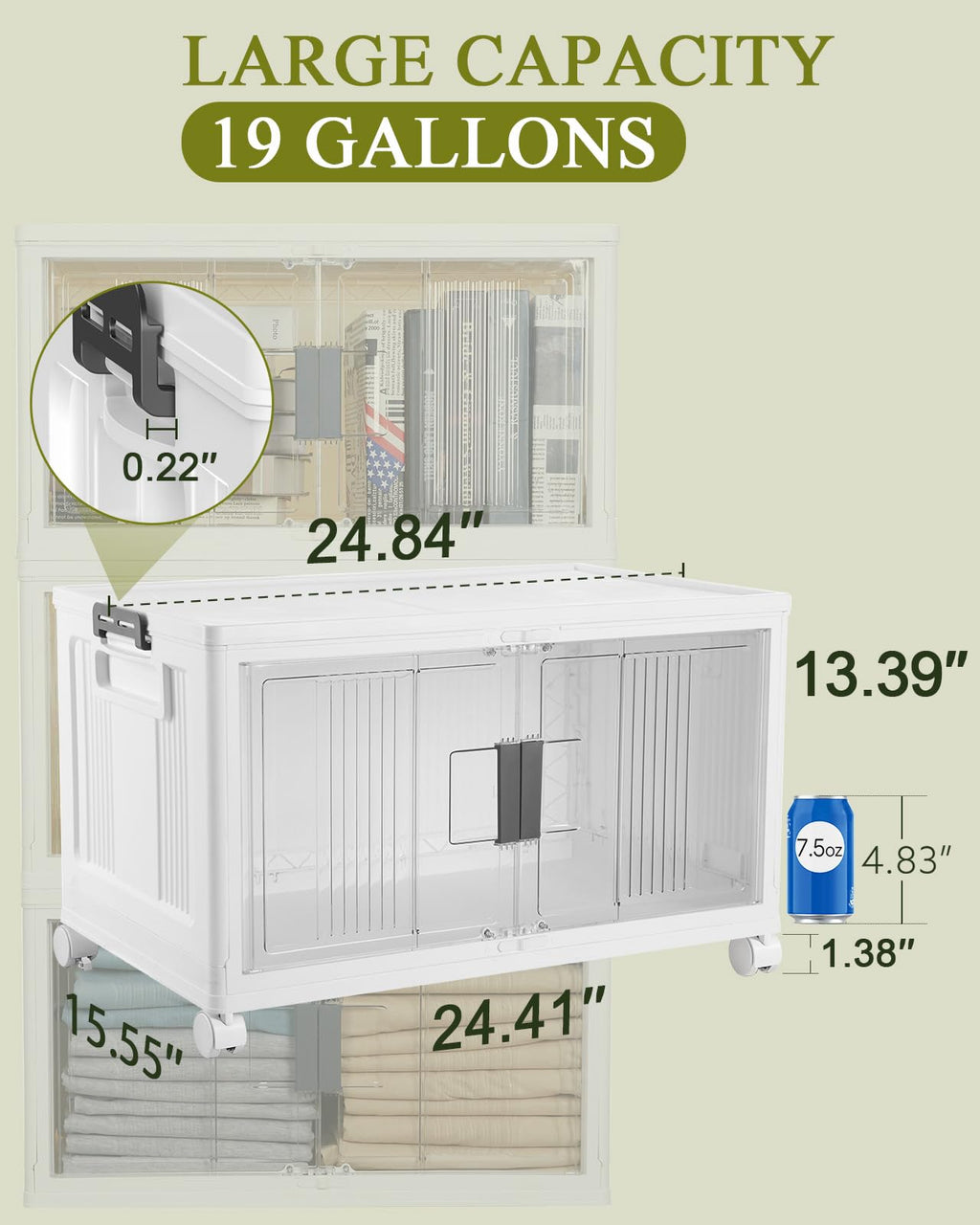 OlarHike 76QT Storage Bins with Lids for Home, Office, Closet, Dorm, 3 Pack