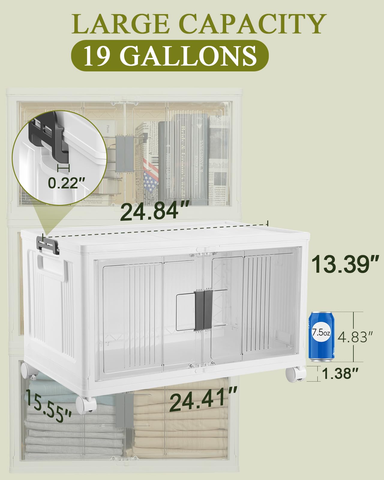 OlarHike 76QT Storage Bins with Lids for Home, Office, Closet, Dorm, 3 Pack