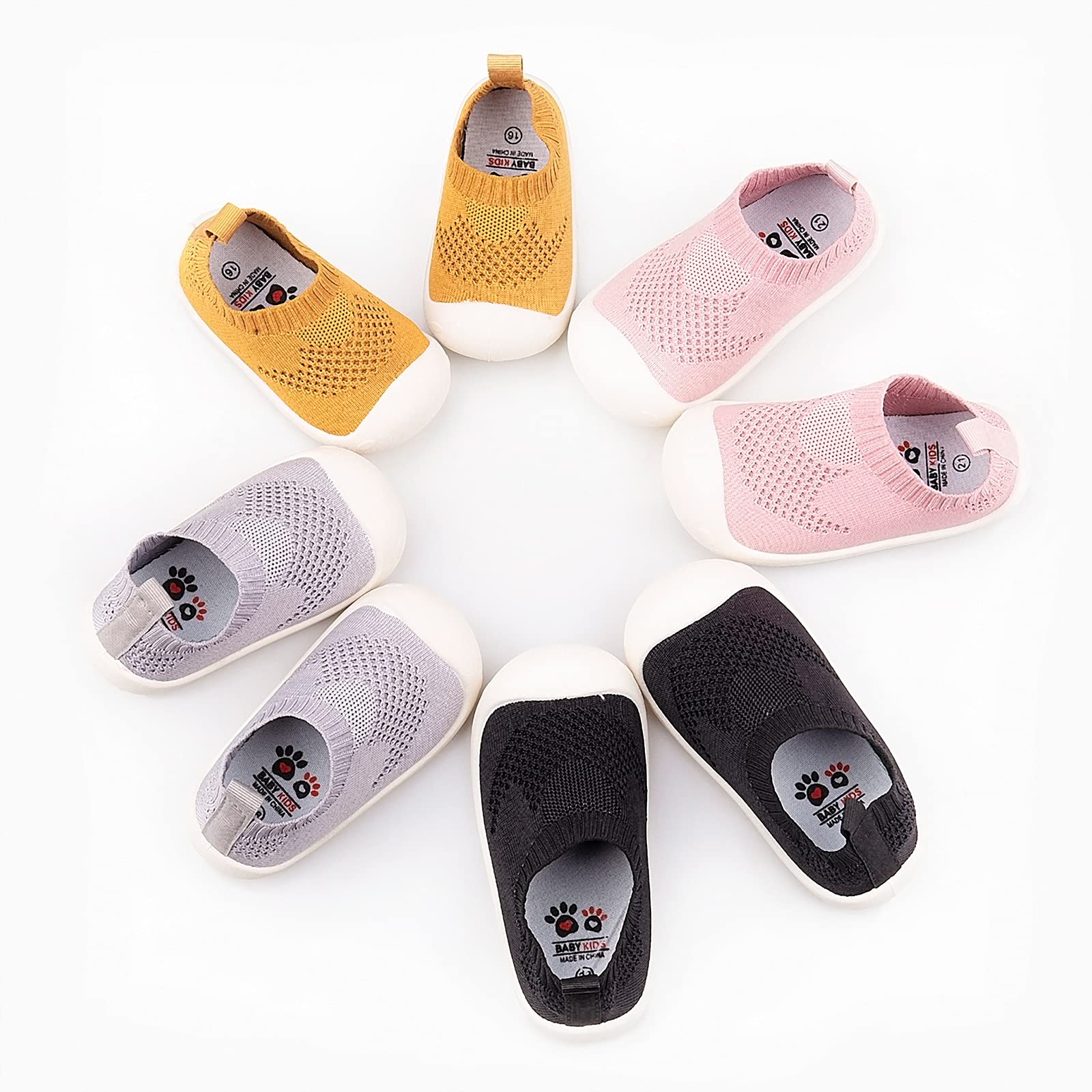 Baby First-Walking Shoes 1-4 Years Kid Shoes Trainers Toddler Infant Boys Girls Soft Sole Non Slip Cotton Mesh Breathable Lightweight Slip-on Sneakers Outdoor(Grey,4 Toddler) T15