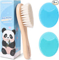 Baby Hair Brush and Cradle Cap Brush Set Goat Hair Bristles Brush 2 Pieces Silicone Cradle Cap Brushes Wood Handle Newborn Brush Kit for Newborns and Toddlers 3 Packs