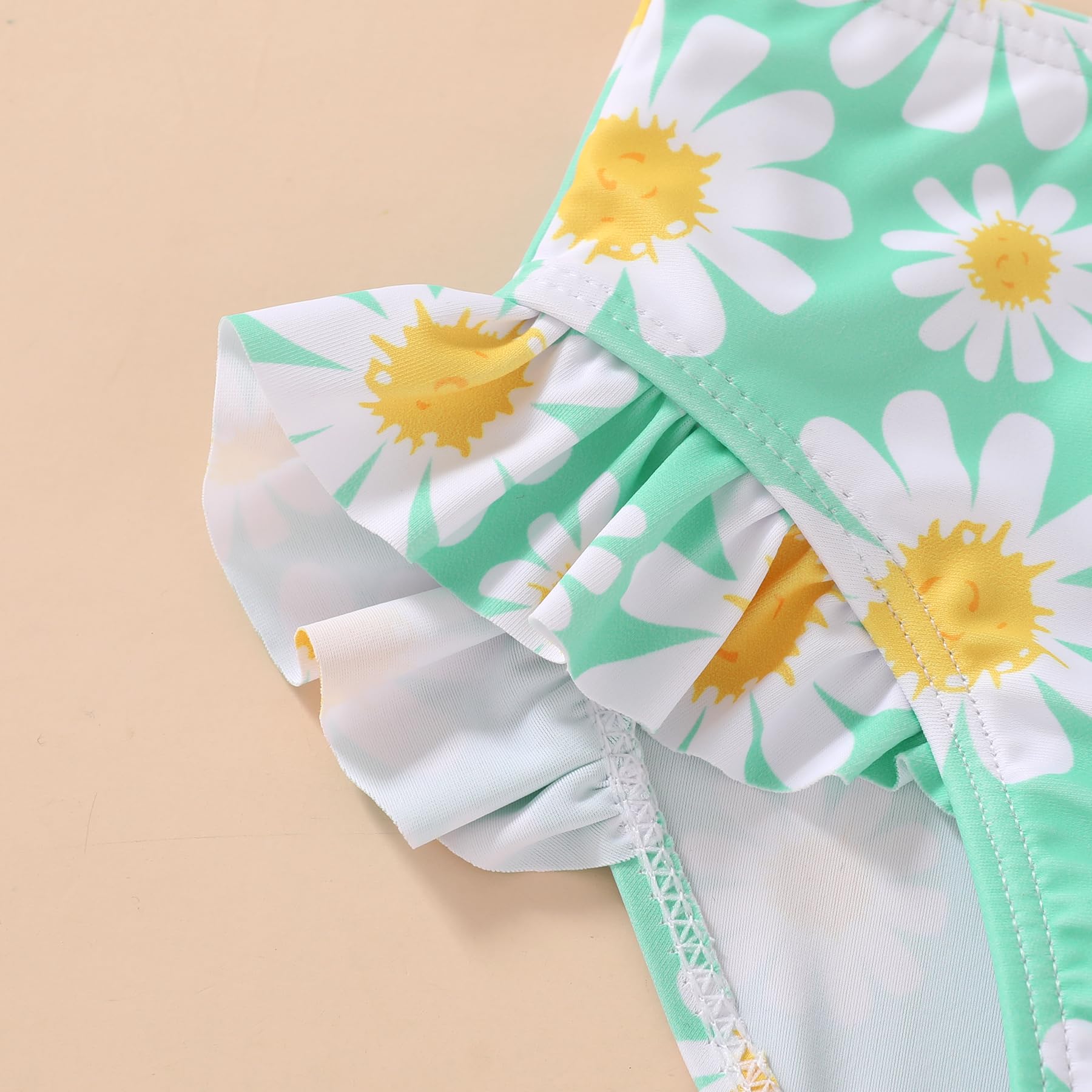 YOUNGER TREE Toddler Girls Two Pieces Swimsuit Color Block Stripe Swimwear Summer Beach Bathing Suit 18M-5T（Green#Daisy 3-4T）