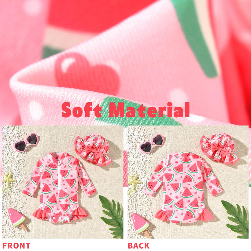 Aalizzwell Infant Baby Girls One Piece Long Sleeve Swimsuit Watermelon Bathing Suit Zip Up Swimwear Beach Wear 3-6 Months Fruit Swimming
