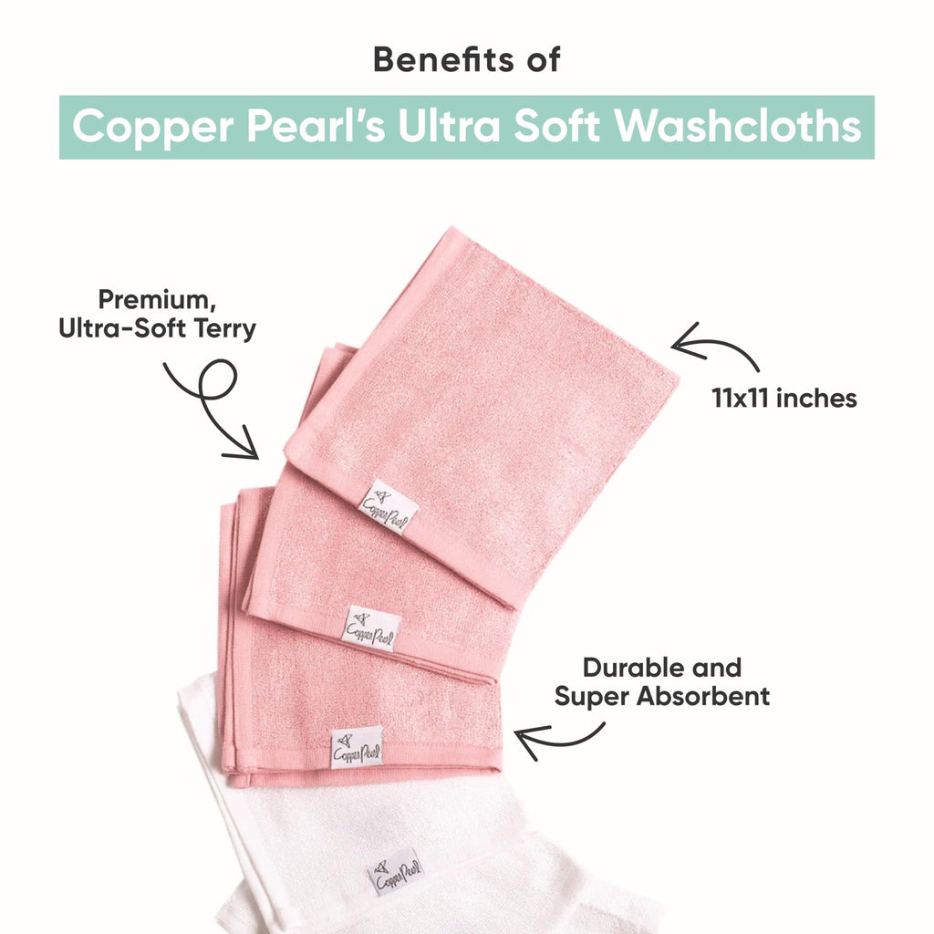 Copper Pearl 6 Ultra Soft Baby Bath Washcloths Premium Large Soft Sonny (Blue/White) 11" x 11" Towels