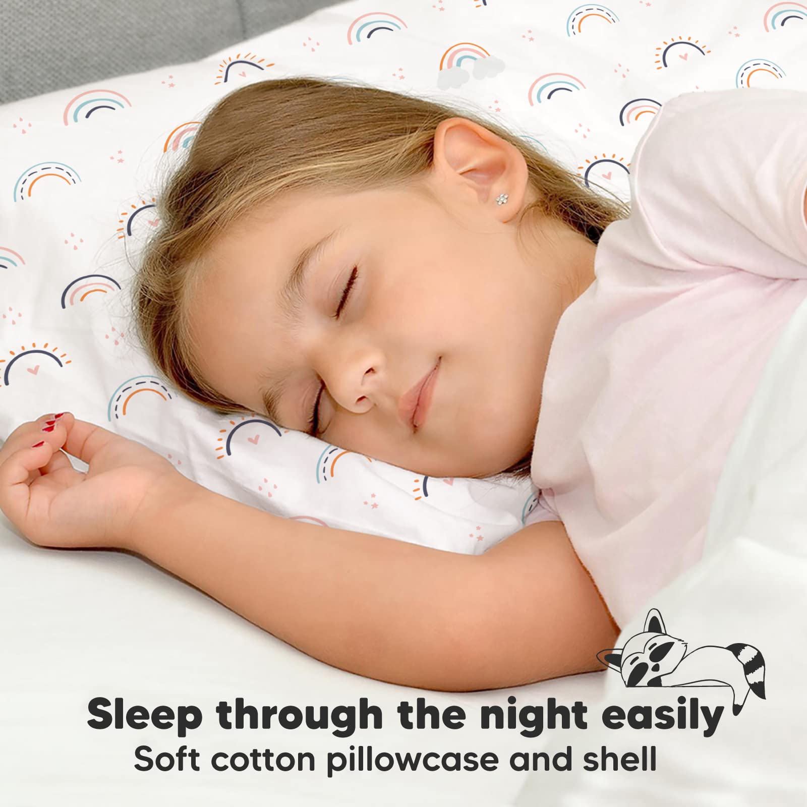 Toddler Pillow with Pillowcase 13x18 My Little Dreamy Pillow(Jolly Rainbow)