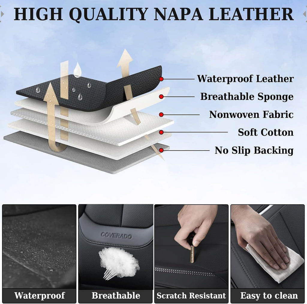 Coverado Car Seat Covers, Seat Covers for Cars, Waterproof Leather Auto Seat Protectors, Leather Car Seat Cushion, Car Interiors Accessories Universal Fit for Most Cars