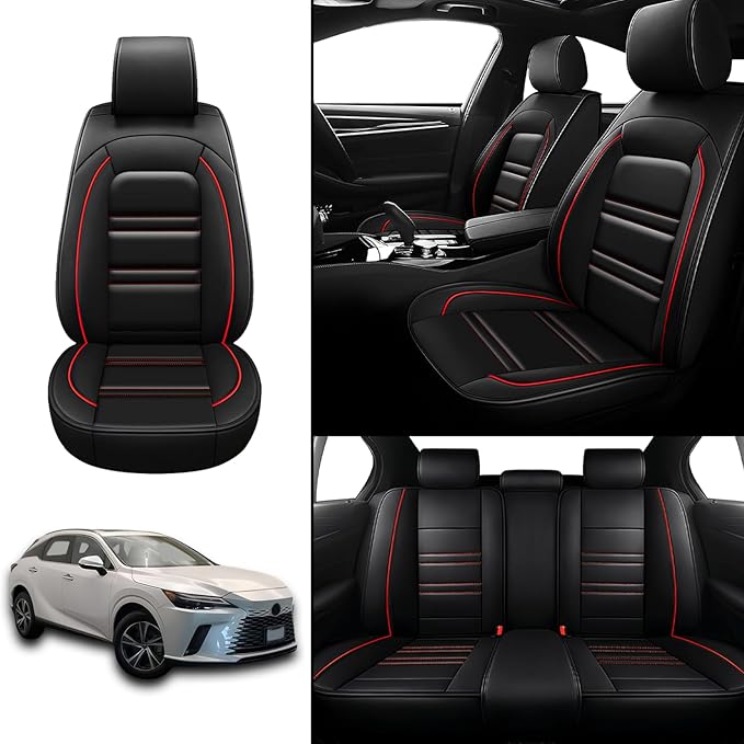 Seat Covers for Lexus Car rx350 2007-2024 | 5-Seats Leather Seat Covers, Easy to Install Automotive Seat Covers Full Set (Full Set, Black&Red Line)