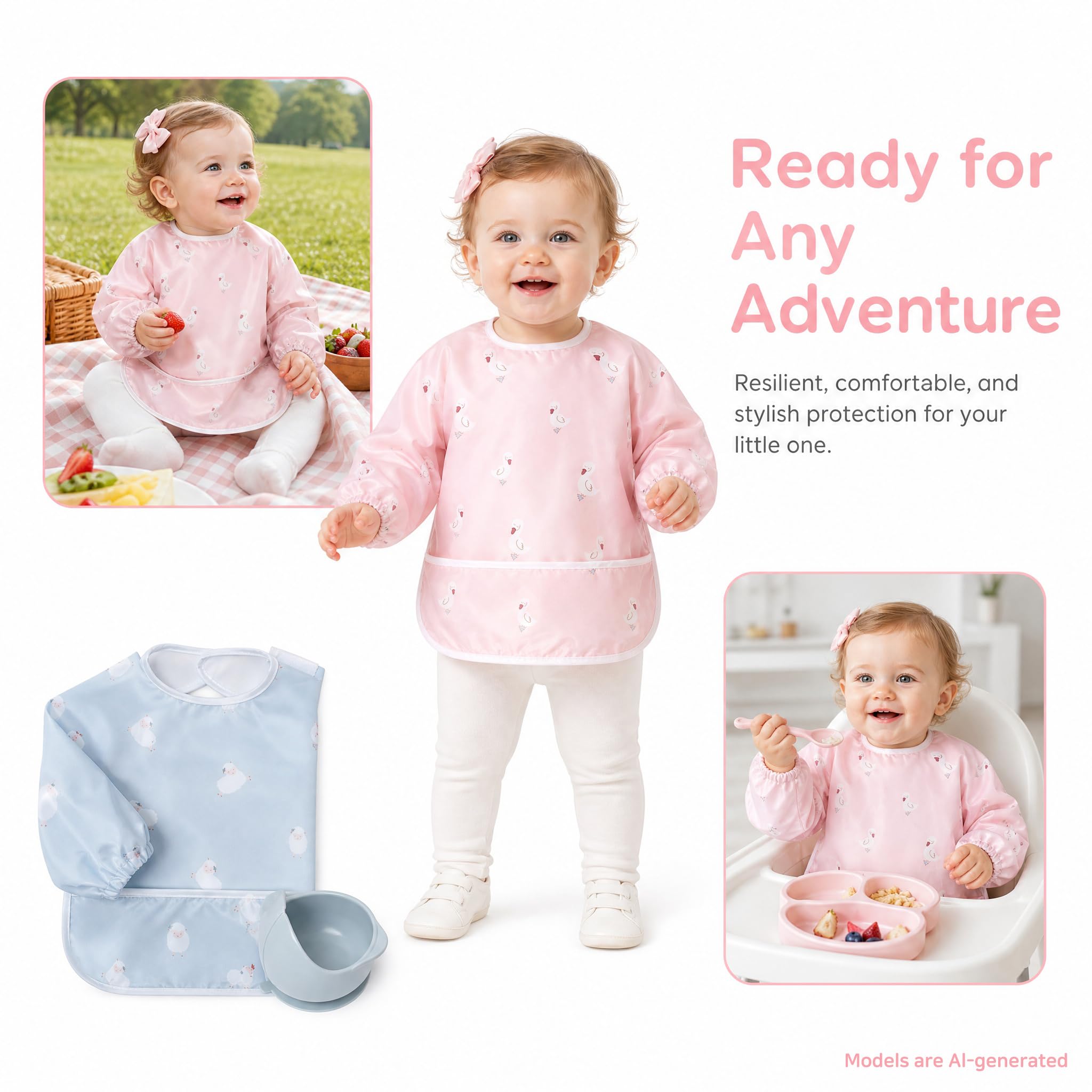 Little Dimsum Long Sleeve Bib for Baby Infant Toddler 6-36 Months