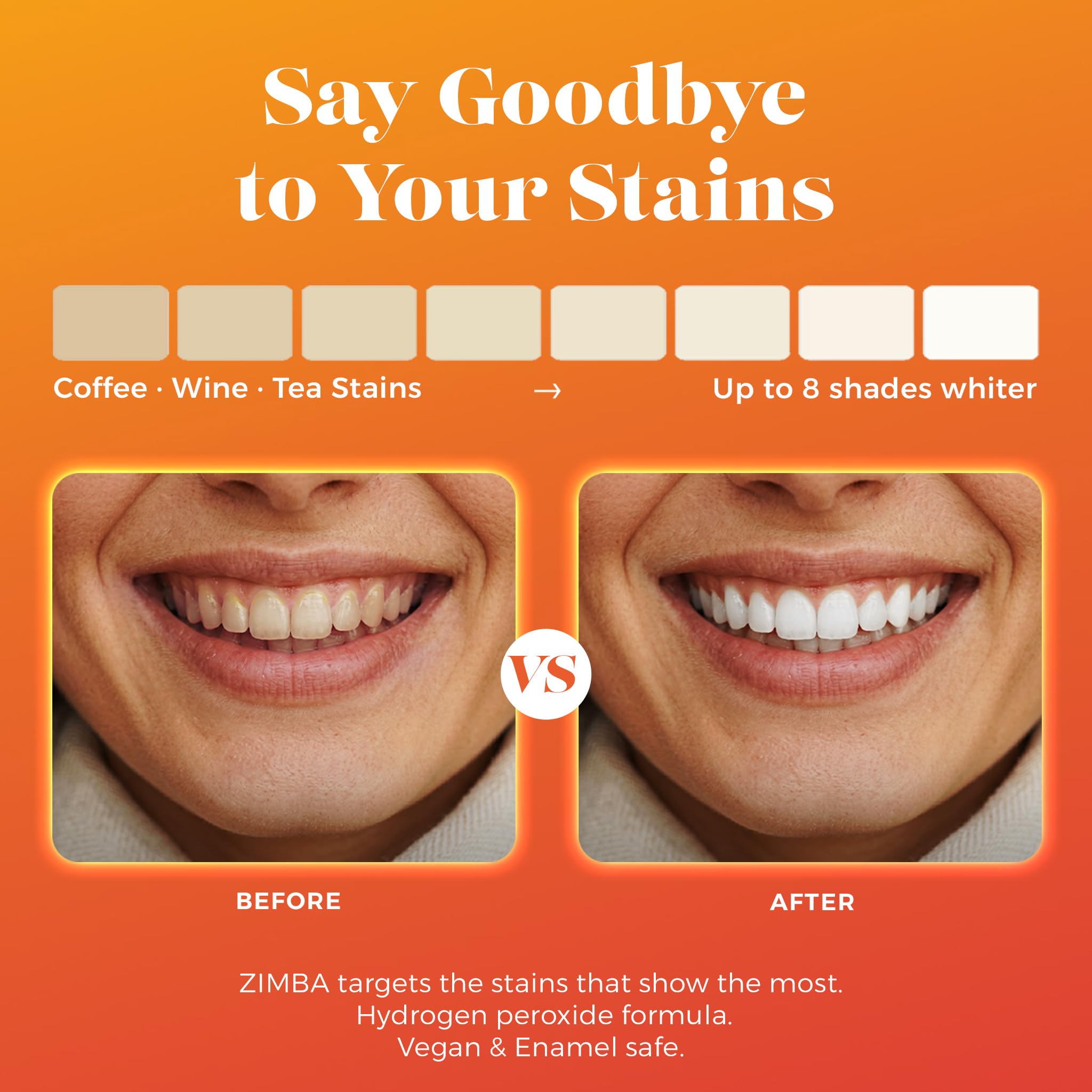 Zimba Teeth Whitening Strips Vegan Whitening Strip Enamel Safe Teeth Whitening Hydrogen Peroxide Teeth Whitener for Coffee, Wine, and Other Stains, 28 Strips (14 Day Treatment), Peach