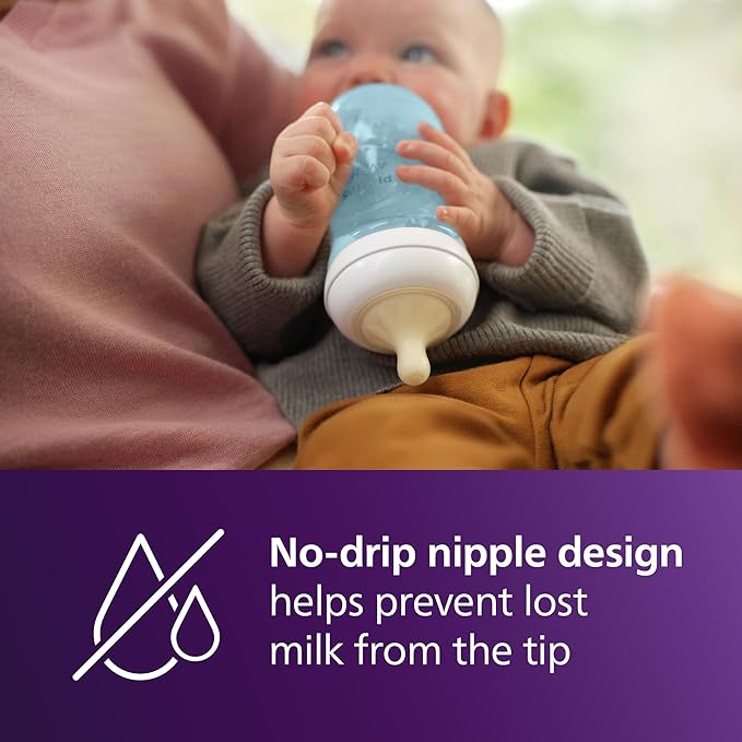 Philips Avent Natural Baby Bottles with Natural Response Nipples (Medium Flow, Flow 3), 9oz, Blue, 4-Pack, SCY903/24