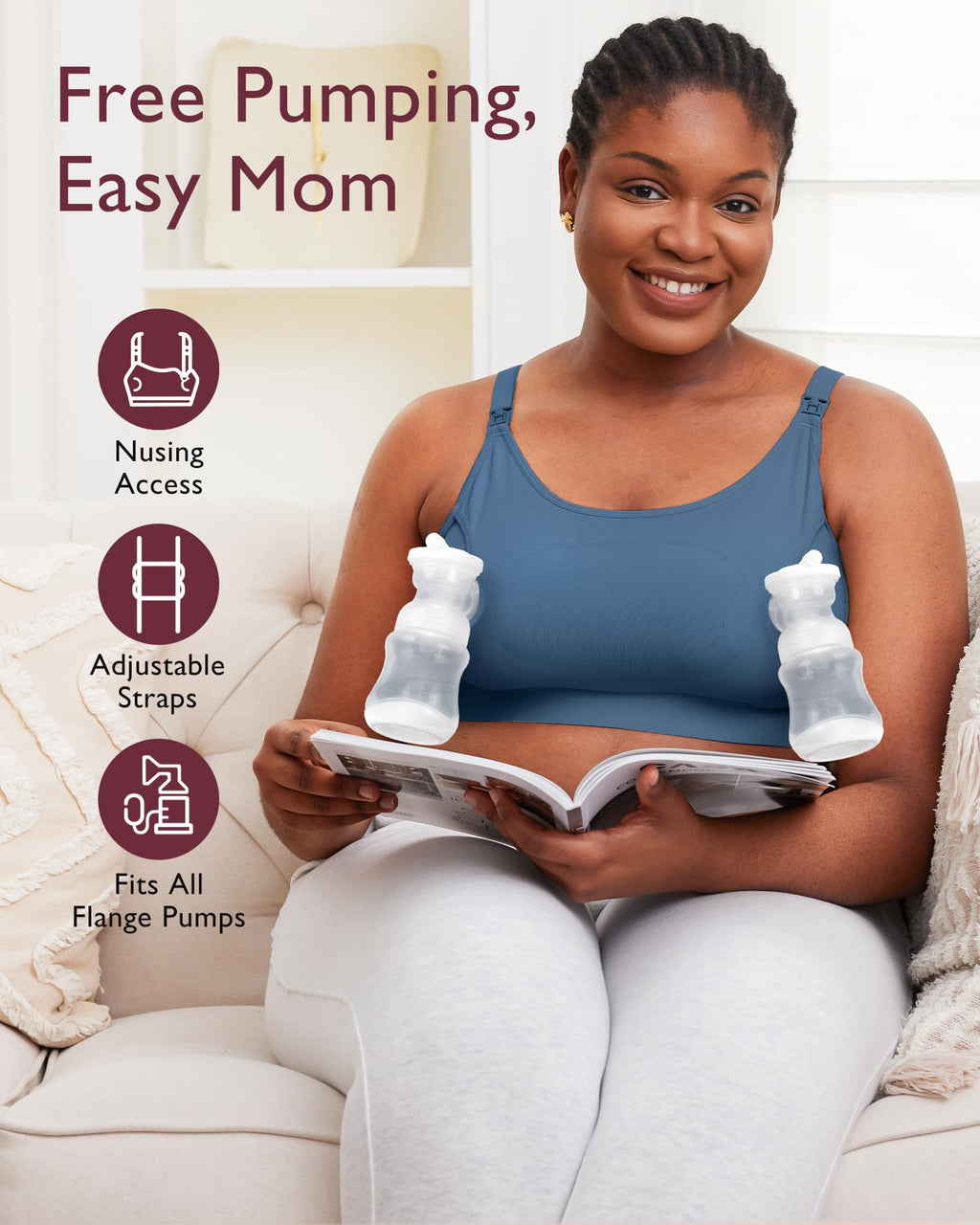Momcozy Pumping Bra, Pumping Bra Hands Free 2 Pack Comfortable All Day Wear Pumping and Nursing Bra in One Holding Breast Pump for Spectra, Lansinoh, Medela