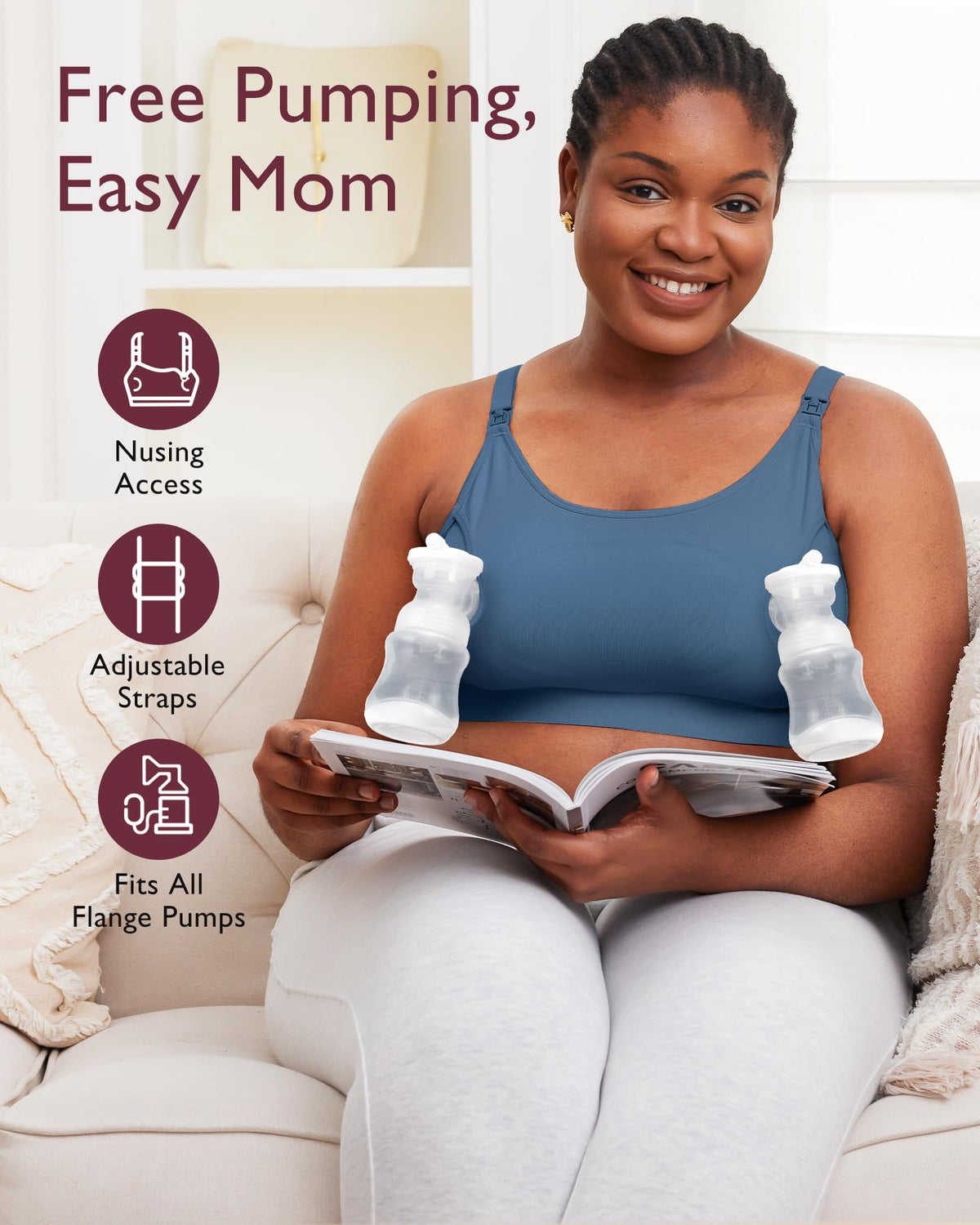 Momcozy Pumping Bra, Pumping Bra Hands Free 2 Pack Comfortable All Day Wear Pumping and Nursing Bra in One Holding Breast Pump for Spectra, Lansinoh, Medela
