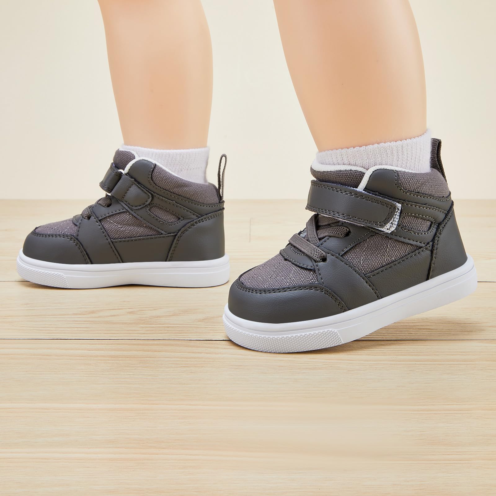 BMCiTYBM Baby High Top Sneakers Toddler Walking Shoes Unisex Grey Size 6