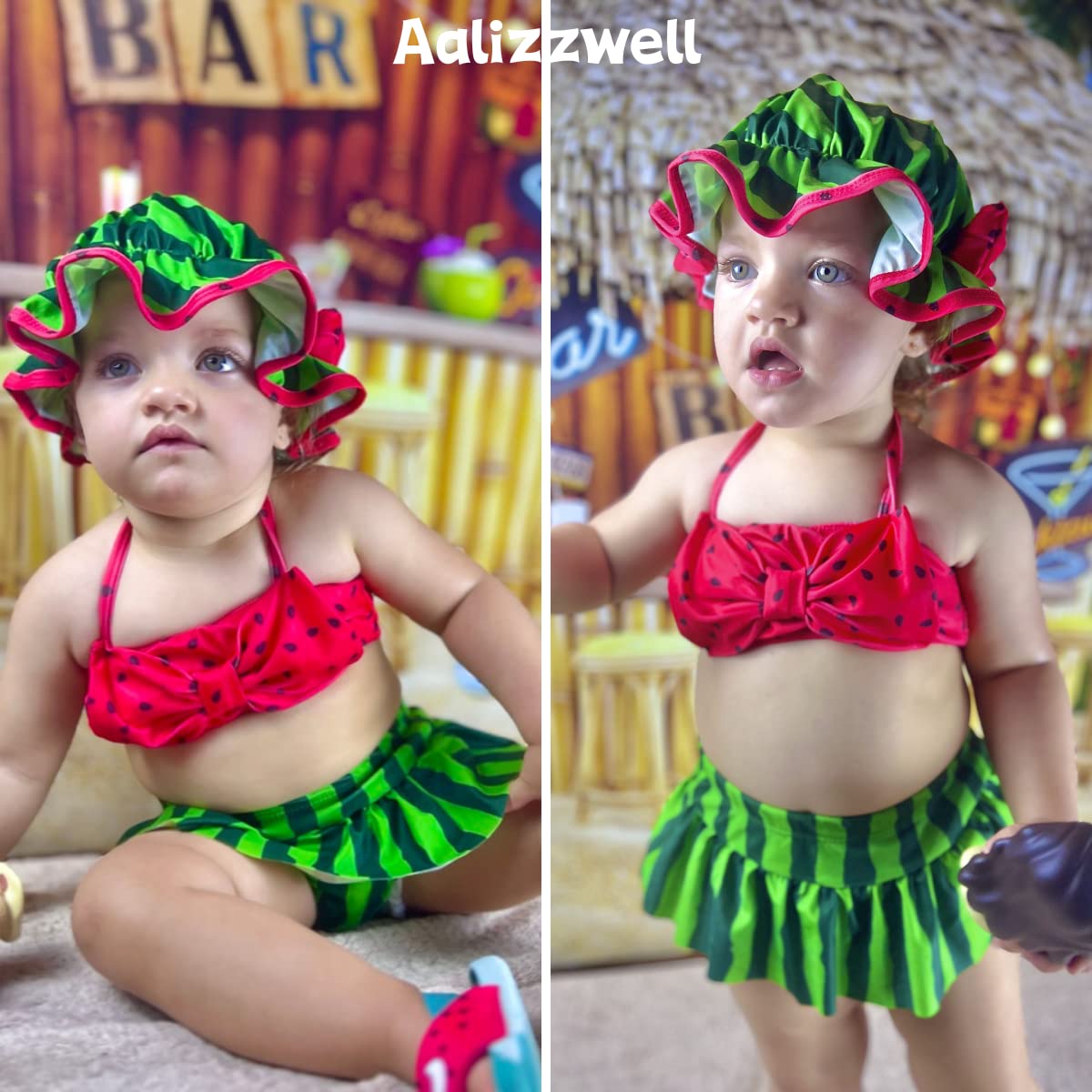 Infant Baby Girls Swimsuit Watermelon Bikini Two Pieces Bathing Suit Swimwear Summer Beach Set Blue 6-12 Months