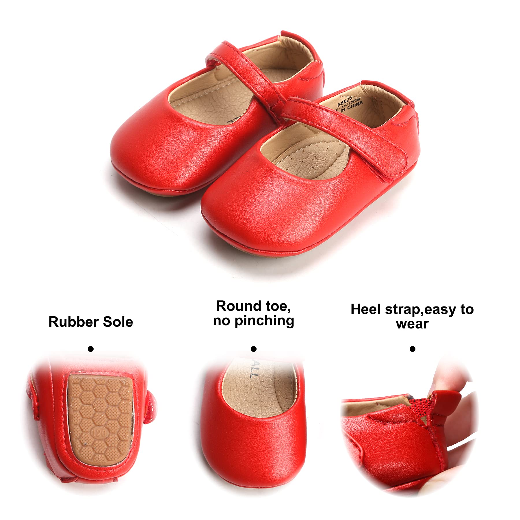 Felix & Flora Baby Girl Shoes Soft Sole Toddler Ballet Flats Baby Walking Shoes (12cm (6-9Months), 8525 Red)