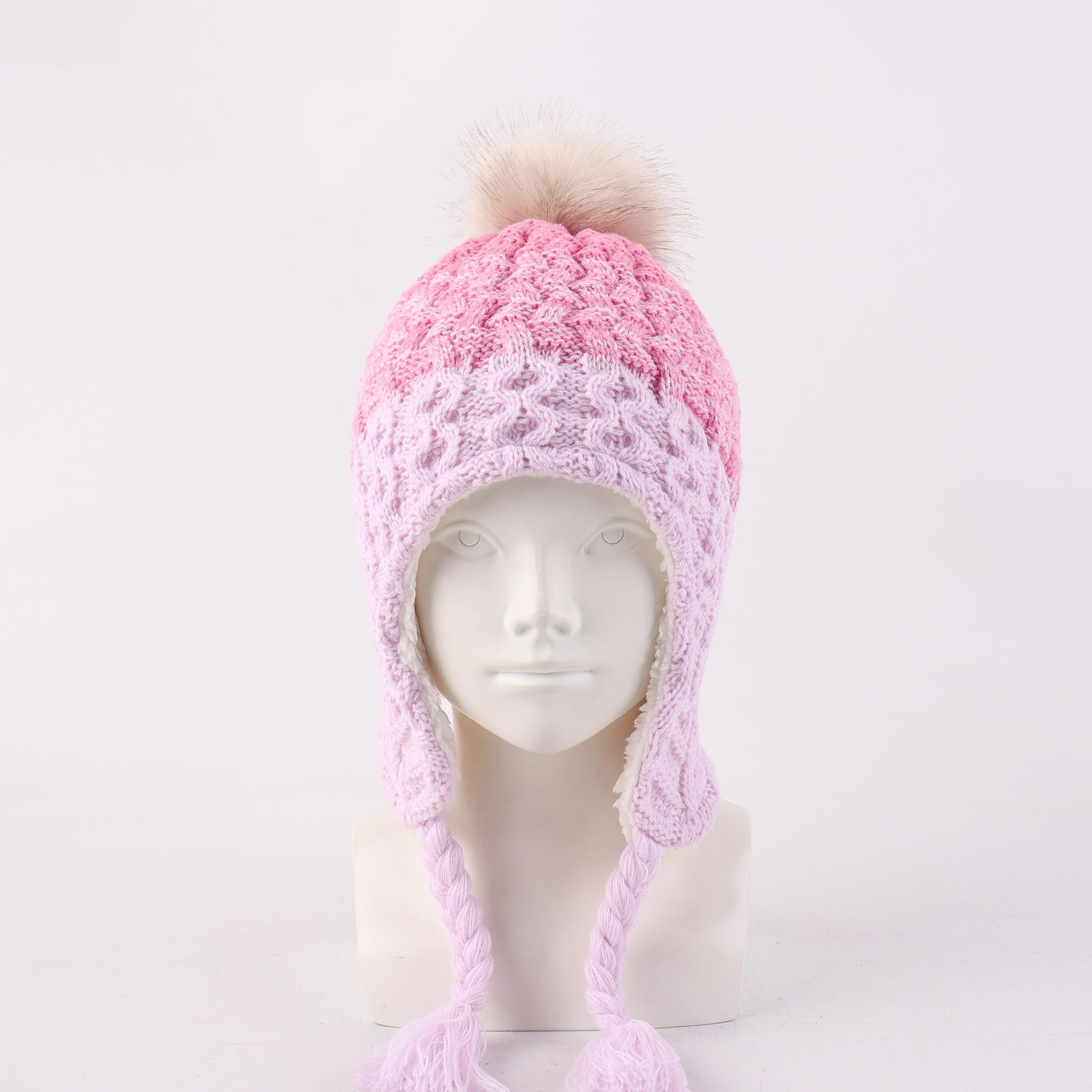 LANGZHEN Infant Pom Pom Beanie Kid Winter Hats Toddler Cap Knit Warm Beanies Caps for Baby Boys Girls(Gradient-Pink+Purple,6-12 Months)
