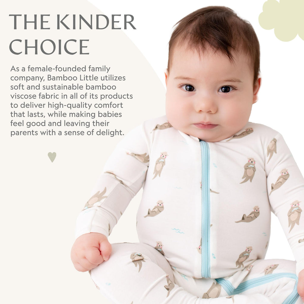 Bamboo Little Soft Baby Footie Pajamas, Baby Clothes, Newborn Sleepers, 95% Viscose and 5% Spandex, Otter, 9-12 Months
